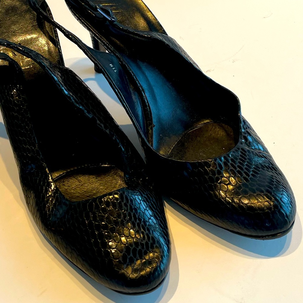 Van Eli black snake-like shoes.